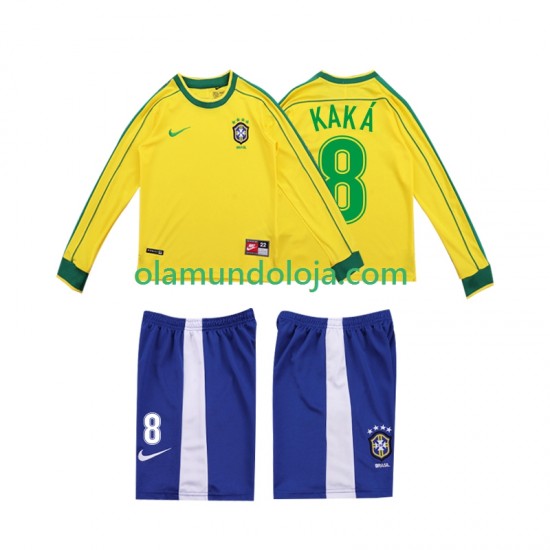Camisola Brasil KAKA 8 Retro Criança Equipamento Primeiro 1998 Manga Comprida